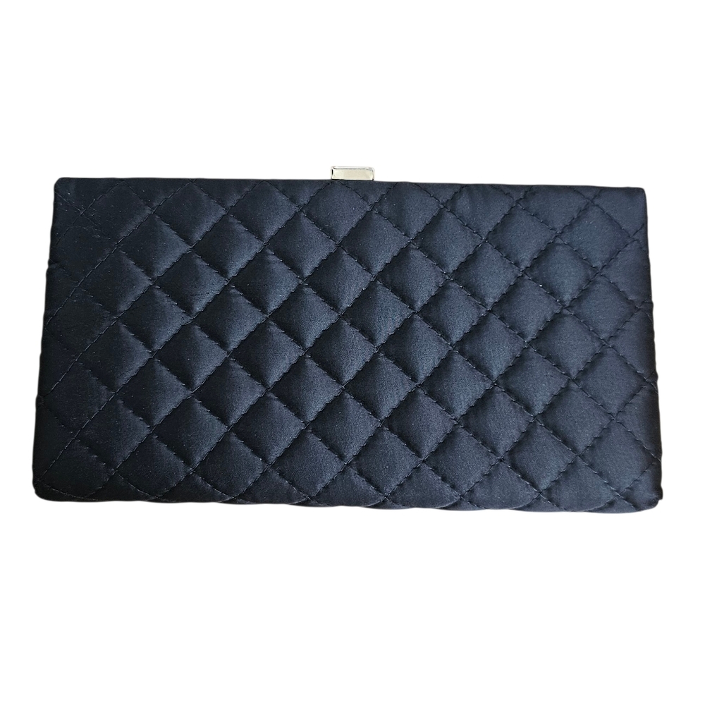 Vintage Shirl Miller Black Quilted Satin Evening Clutch with Gold Frame